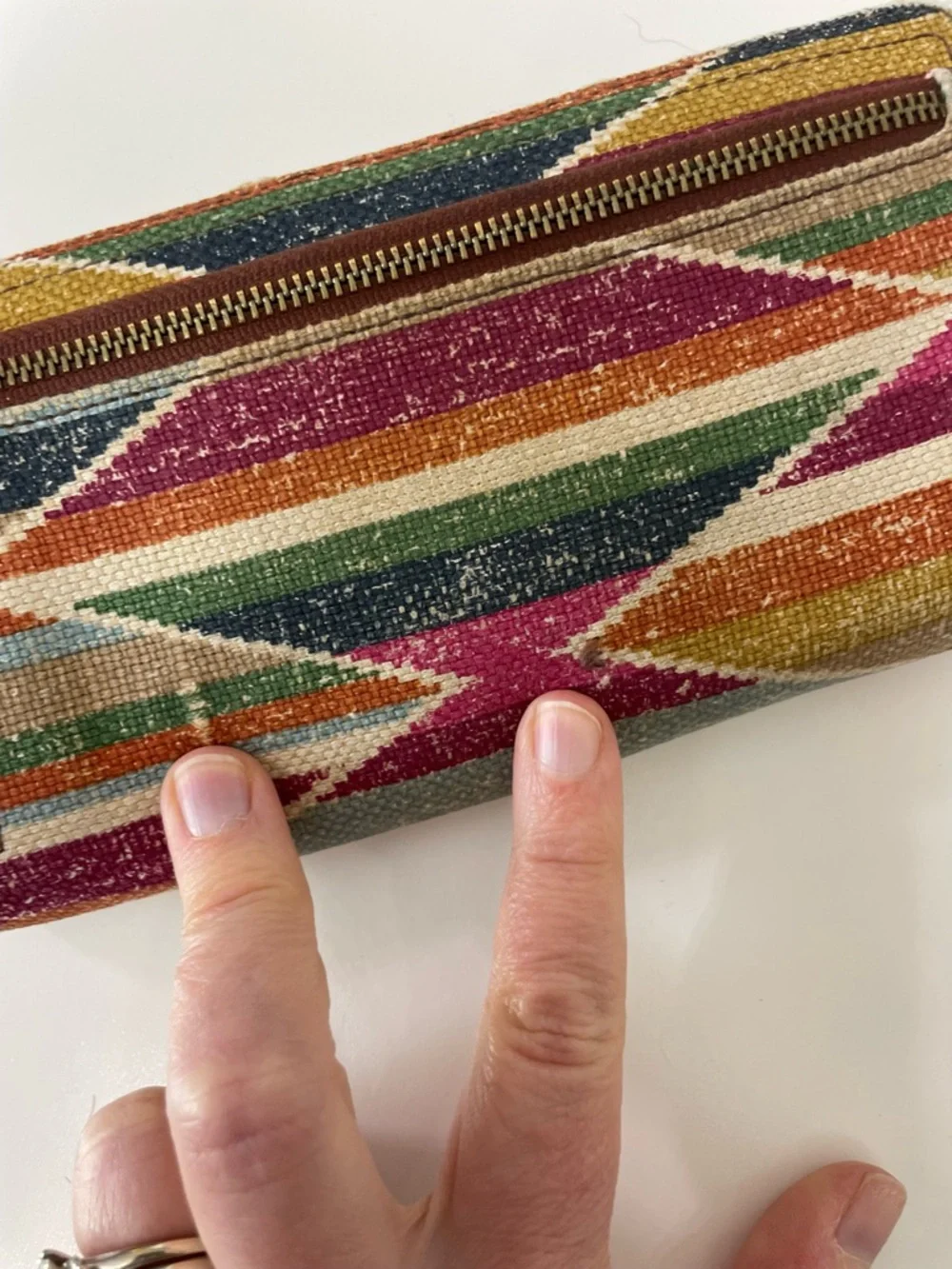Fossil Multicolor Aztec Geometric Fabric Zip Around Wallet Boho Cottagecore